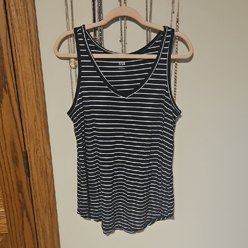 a.n.a Black and White Striped V-Neck Tank Top